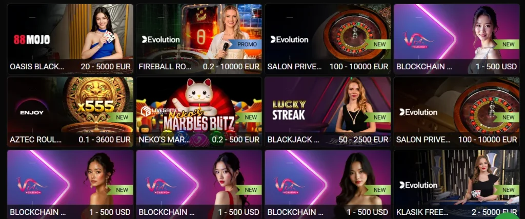 Popular live casino games